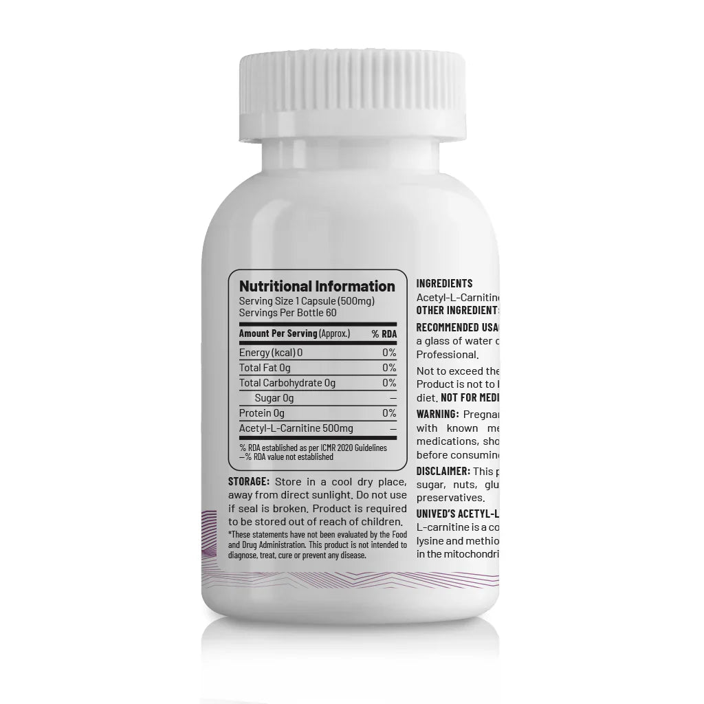 Unived Acetyl L-Carnitine (ALCAR) – 500mg - Image 2