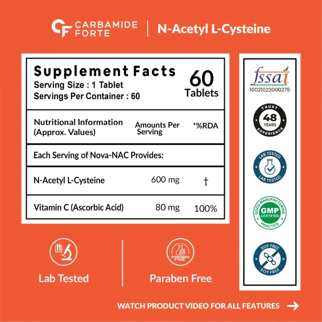 Carbamide Forte N-Acetyl, L-Cysteine 600mg (NAC) Supplement - Image 2