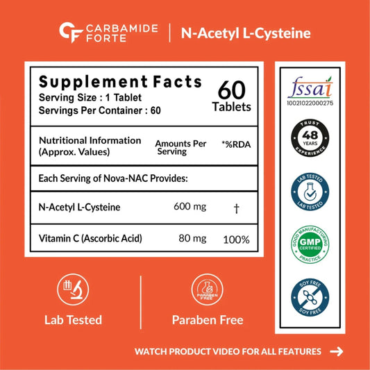 Carbamide Forte N-Acetyl, L-Cysteine 600mg (NAC) Supplement - Image 2