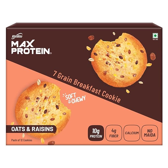 RiteBite Max Protein Cookies - Oats & Raisins (55g x 12) - Image 1
