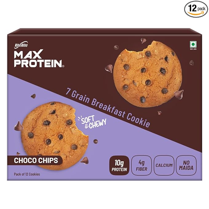 RiteBite Max Protein 7-Grain Breakfast Cookies – Choco Chips (55g x 12) - Image 1