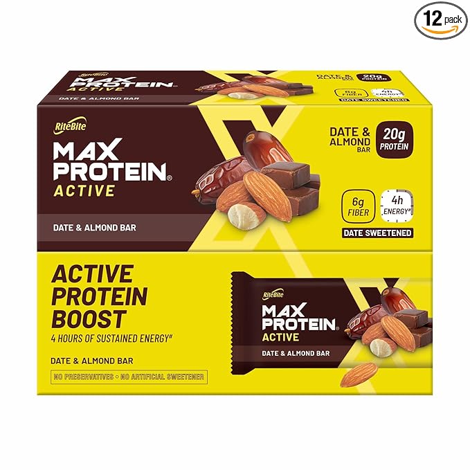 RiteBite Max Protein Active Date & Almond Protein Bar - 20g Protein - Image 1