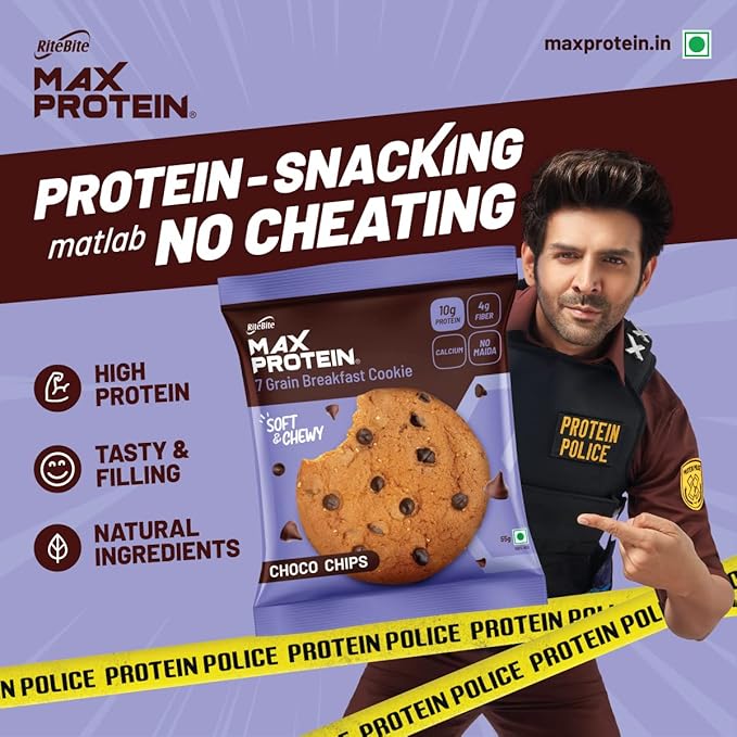 RiteBite Max Protein 7-Grain Breakfast Cookies – Choco Chips (55g x 12) - Image 5