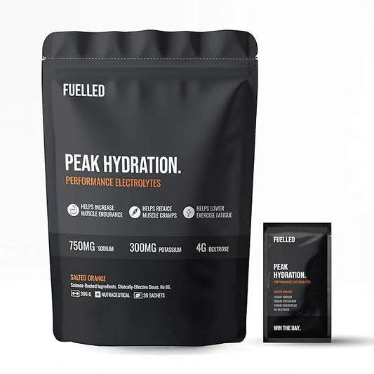 Fuelled Peak Hydration Electrolytes – Salted Orange Flavour (300g | 30 Sachets)