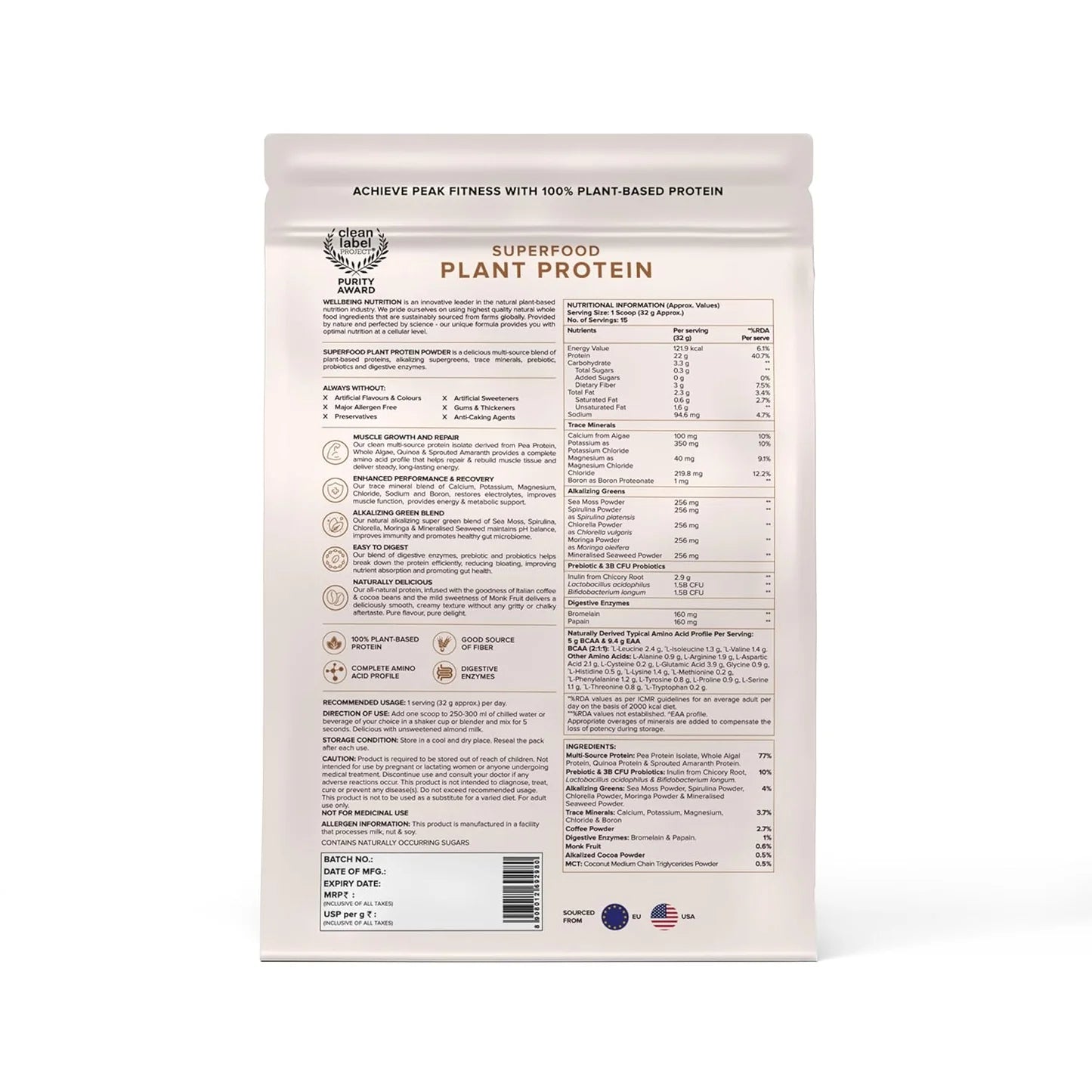 Wellbeing Nutrition Organic Vegan Plant Protein Isolate Powder