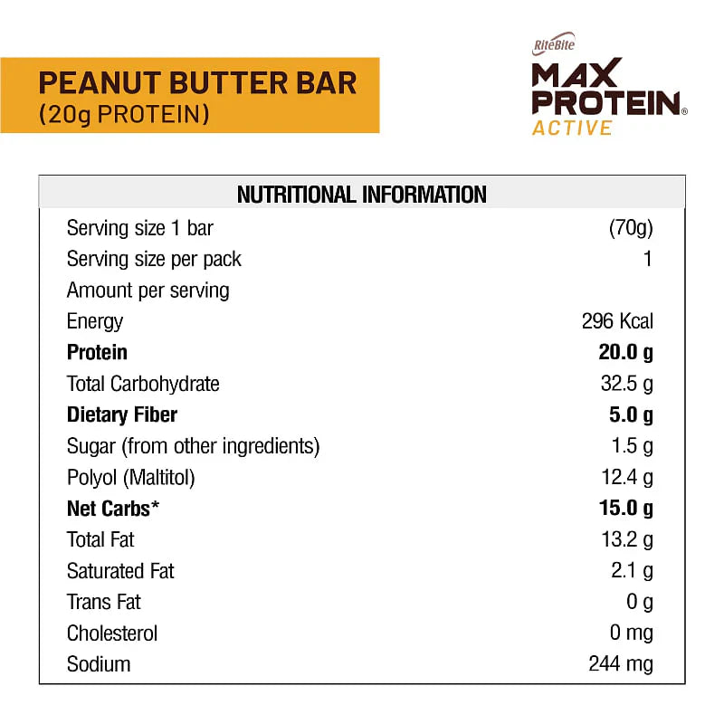 RiteBite Max Protein Active Peanut Butter Bars - 20g Protein - Image 4