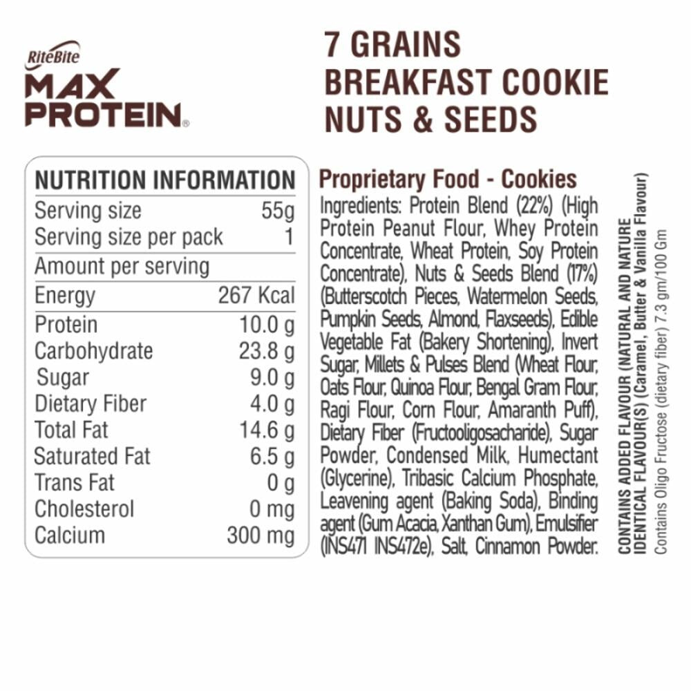 RiteBite Max Protein Cookies - Nuts & Seed (55gm x 12) - Image 2